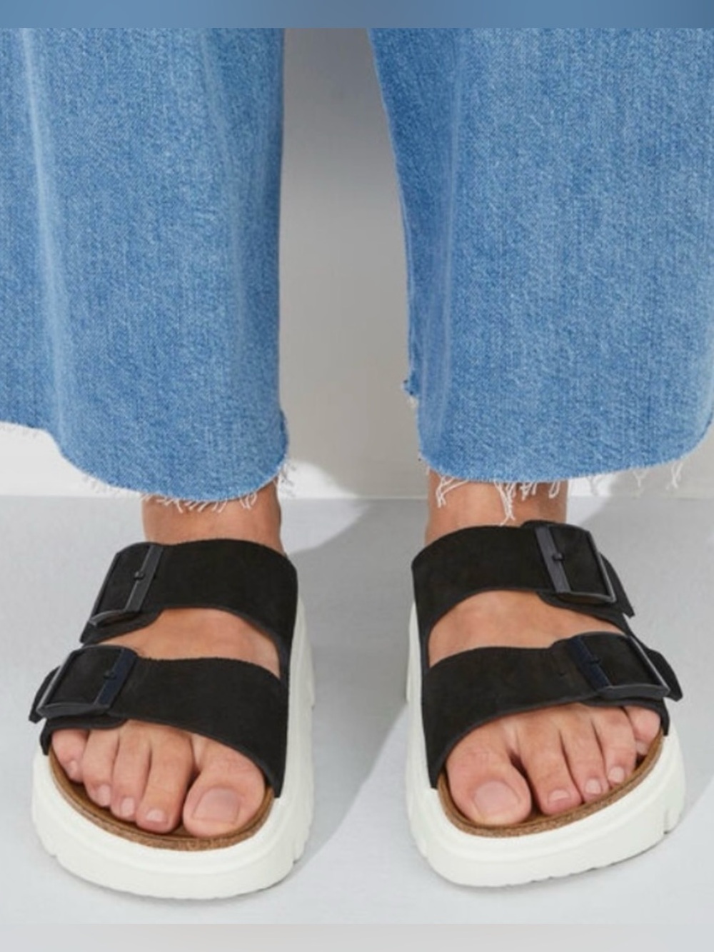 Papillio Birkenstock Black Suede Arizona Chunky Platform Sandals 41 10